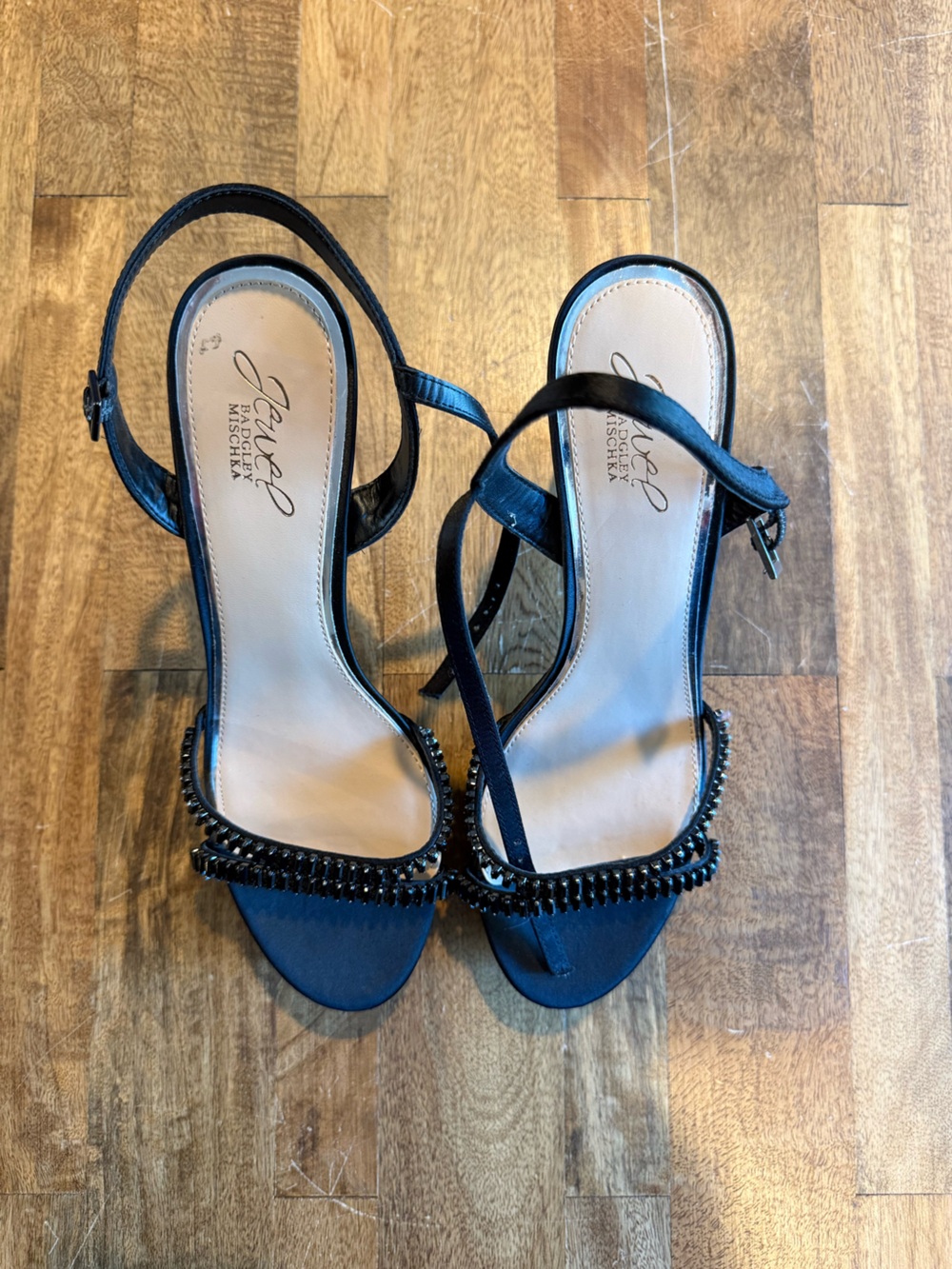 Badgley Mischka Black Beaded Open-Toe Ankle-Strap Sandals